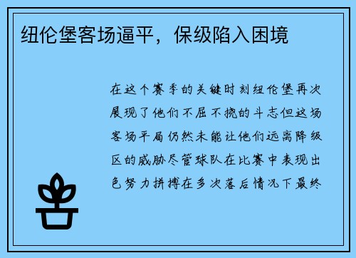 纽伦堡客场逼平，保级陷入困境